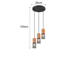 Trio Leuchten LED Pendellampe 3 Draht Lampenschirme In Schwarz & Holzfassungen -Bestes Beleuchtungs Geschäft led pendellampe 3 draht lampenschirme in schwarz h 3