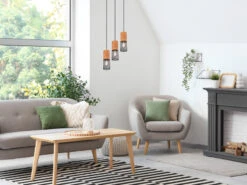 Trio Leuchten LED Pendellampe 3 Draht Lampenschirme In Schwarz & Holzfassungen -Bestes Beleuchtungs Geschäft led pendellampe 3 draht lampenschirme in schwarz h 4