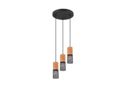 Trio Leuchten LED Pendellampe 3 Draht Lampenschirme In Schwarz & Holzfassungen -Bestes Beleuchtungs Geschäft led pendellampe 3 draht lampenschirme in schwarz h 5