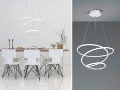 Reality Leuchten LED Pendelleuchte BOLOGNA Metall Weiß Matt 3 Stufen Dimmer Ø50cm