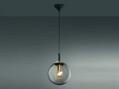 MeineWunschleuchte LED Pendelleuchte Einflammig Rauchglas Schwarz Mit Messing - Kugel Ø 25cm -Bestes Beleuchtungs Geschäft led pendelleuchte einflammig rauchglas schwarz mit 2