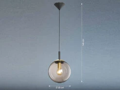 MeineWunschleuchte LED Pendelleuchte Einflammig Rauchglas Schwarz Mit Messing - Kugel Ø 25cm -Bestes Beleuchtungs Geschäft led pendelleuchte einflammig rauchglas schwarz mit 3