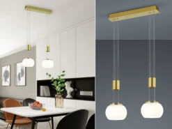 Trio Leuchten LED Pendelleuchte MADISON 2 Flammig Messing Matt Mit Milchglas, 52cm