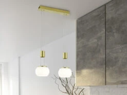 Trio Leuchten LED Pendelleuchte MADISON 2 Flammig Messing Matt Mit Milchglas, 52cm -Bestes Beleuchtungs Geschäft led pendelleuchte madison 2 flammig messing matt m 5