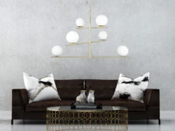 MeineWunschleuchte LED Pendelleuchte Mehrflammig In Messing Matt Mit 6 Glaskugeln Weiß