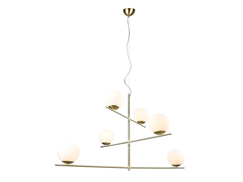 MeineWunschleuchte LED Pendelleuchte Mehrflammig In Messing Matt Mit 6 Glaskugeln Weiß 4 MeineWunschleuchte LED Pendelleuchte Mehrflammig In Messing Matt Mit 6 Glaskugeln Weiß – Bild 2