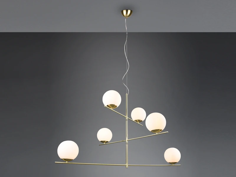 MeineWunschleuchte LED Pendelleuchte Mehrflammig In Messing Matt Mit 6 Glaskugeln Weiß 5 MeineWunschleuchte LED Pendelleuchte Mehrflammig In Messing Matt Mit 6 Glaskugeln Weiß – Bild 3