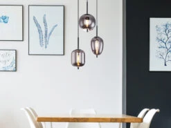 MeineWunschleuchte LED Pendelleuchte Mit 3 Rauchglaskugeln, Baldachin Ø 46cm, Schwarz