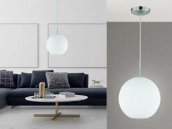 MeineWunschleuchte LED Pendelleuchte Mit Kugel Aus Weißem Opalglas, Ø30cm