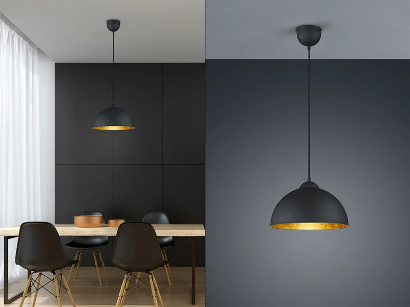 MeineWunschleuchte LED Pendelleuchte Mit Metall Lampenschirm Schwarz Innen Gold Ø31cm 3 MeineWunschleuchte LED Pendelleuchte Mit Metall Lampenschirm Schwarz Innen Gold Ø31cm