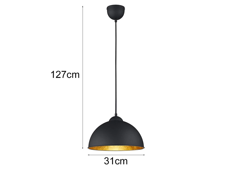 MeineWunschleuchte LED Pendelleuchte Mit Metall Lampenschirm Schwarz Innen Gold Ø31cm 6 MeineWunschleuchte LED Pendelleuchte Mit Metall Lampenschirm Schwarz Innen Gold Ø31cm – Bild 4