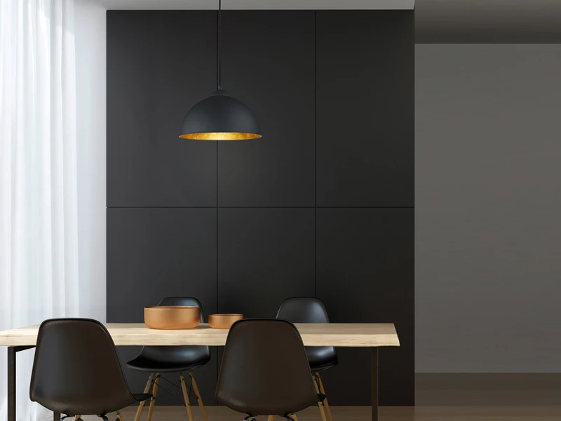 MeineWunschleuchte LED Pendelleuchte Mit Metall Lampenschirm Schwarz Innen Gold Ø31cm 7 MeineWunschleuchte LED Pendelleuchte Mit Metall Lampenschirm Schwarz Innen Gold Ø31cm – Bild 5