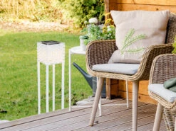 MeineWunschleuchte LED Rattan Solarleuchten 2er Set Weiß - Außenstehlampen Mit Erdspieß Höhe 62cm -Bestes Beleuchtungs Geschäft led rattan solarleuchten 2er set weiss aussenstehl 5