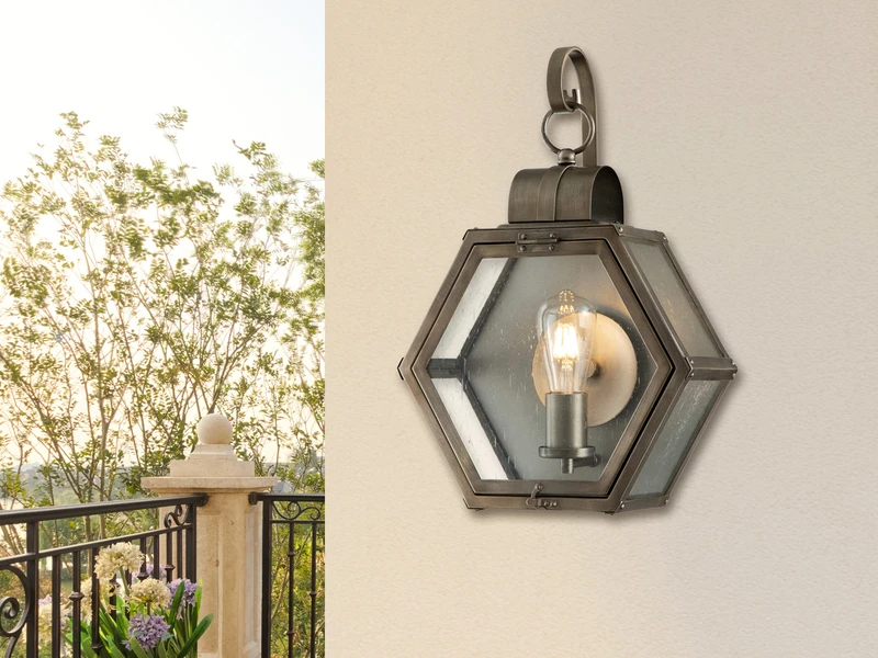 MeineWunschleuchte LED Rustikale Außenwand Laterne Hängend Sechseckig, Bronze Höhe 48cm 3 MeineWunschleuchte LED Rustikale Außenwand Laterne Hängend Sechseckig, Bronze Höhe 48cm