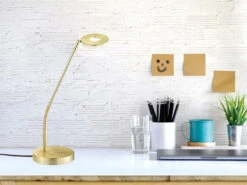 Fischer & Honsel LED Schreibtischlampe DENT Messing Mit Dimmer - Höhe 60cm