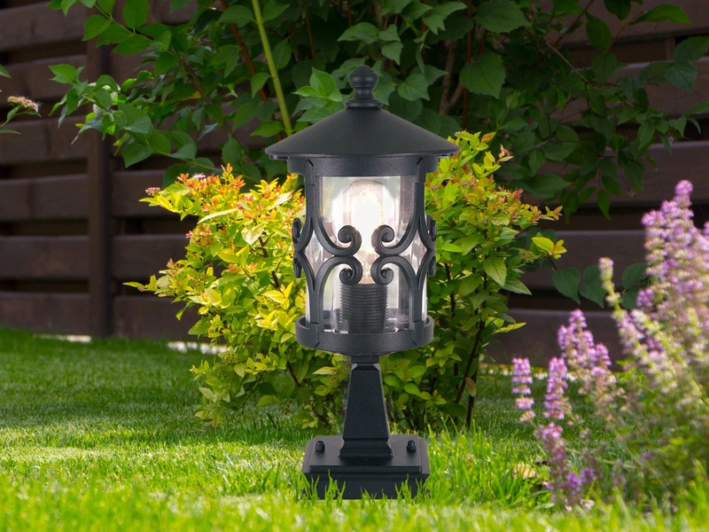 MeineWunschleuchte LED Sockel Laterne Aus Alu Im Landhausstil, Schwarz Höhe 34cm 3 MeineWunschleuchte LED Sockel Laterne Aus Alu Im Landhausstil, Schwarz Höhe 34cm