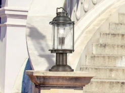 MeineWunschleuchte LED Sockel Laterne Im Industriedesign, Bronze Höhe 47cm