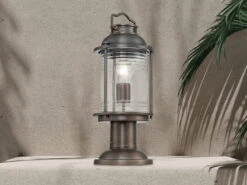 MeineWunschleuchte LED Sockel Laterne Im Industriedesign, Bronze Höhe 47cm -Bestes Beleuchtungs Geschäft led sockel laterne im industriedesign bronze hoehe 3