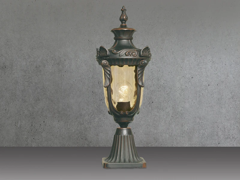 MeineWunschleuchte LED Sockel Laterne Im Jugendstil Mit Amberglas, Höhe 54cm 5 MeineWunschleuchte LED Sockel Laterne Im Jugendstil Mit Amberglas, Höhe 54cm – Bild 3