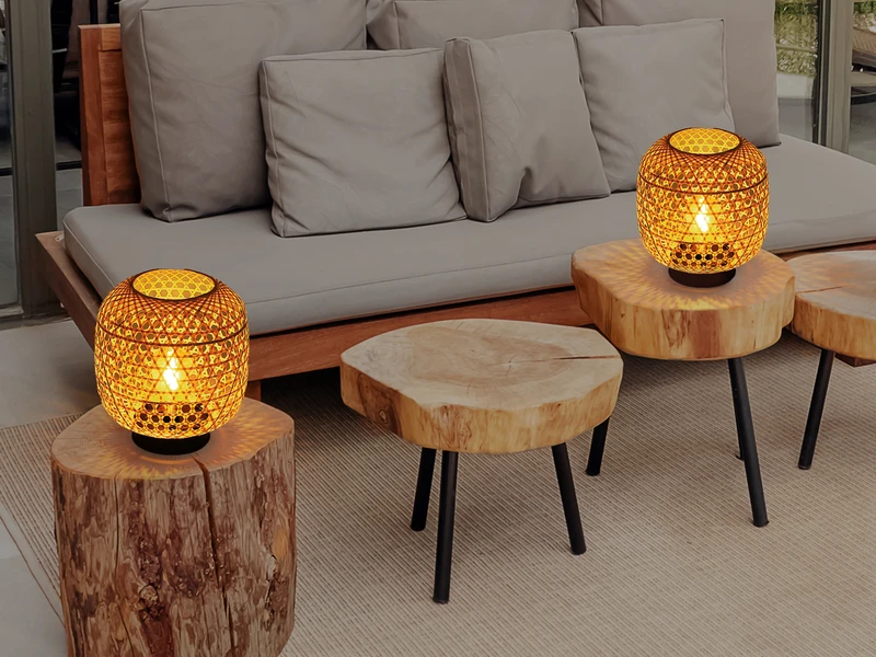 MeineWunschleuchte LED Solar Tischleuchten 2er SET Aus Bambus Korbgeflecht, Höhe 27cm 3 MeineWunschleuchte LED Solar Tischleuchten 2er SET Aus Bambus Korbgeflecht, Höhe 27cm