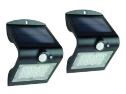 REV LED Solar Wandleuchten 2er SET Außenleuchte Hausbeleuchtung Schwarz 14,5x9,6cm