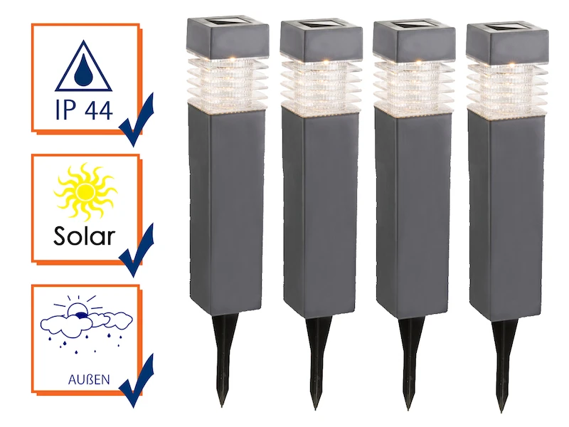 Globo LED Solarbeleuchtung - Erdspießleuchten Im 4er SET Aus Kunststoff 5 Globo LED Solarbeleuchtung - Erdspießleuchten Im 4er SET Aus Kunststoff – Bild 3