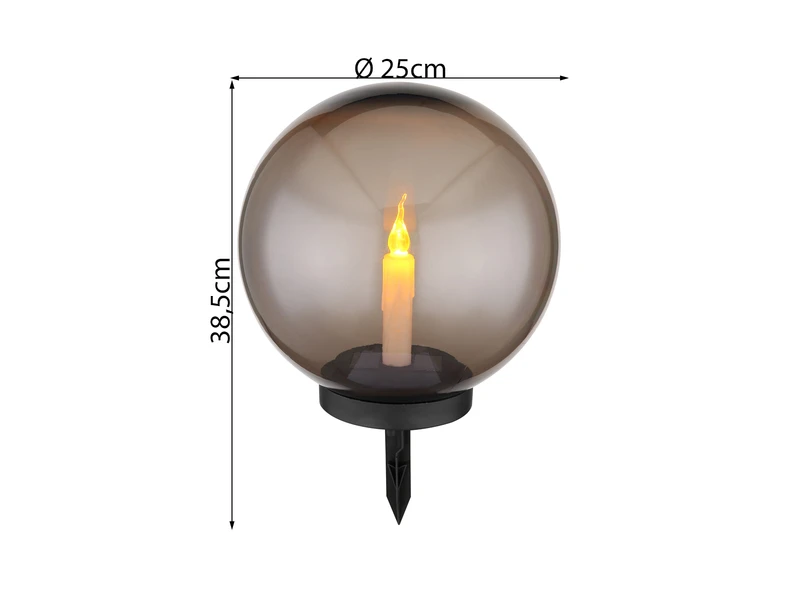 Globo LED Solarkugel Mit Kerze - Leuchtkugel Rauchfarbig Ø 25cm Mit Erdspieß 5 Globo LED Solarkugel Mit Kerze - Leuchtkugel Rauchfarbig Ø 25cm Mit Erdspieß – Bild 3