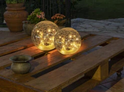 MeineWunschleuchte LED Solarkugeln 2er SET Ø 15cm & 19,5cm, Glasschirm Mit Erdspieß