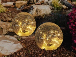 MeineWunschleuchte LED Solarkugeln 2er SET - Glas Leuchtkugeln Ø 19,5cm Mit Erdspieß, Bruchoptik