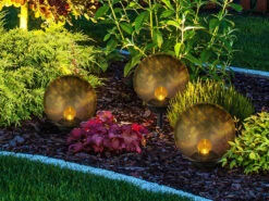 MeineWunschleuchte LED Solarkugeln 3er SET Ø 20cm & 25cm, Rauchfarbig Mit Erdspieß