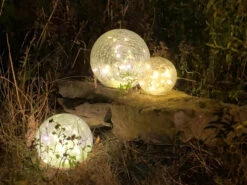 MeineWunschleuchte LED Solarkugeln 3er SET Aus Glas Ø 15cm/19,5cm & 25cm