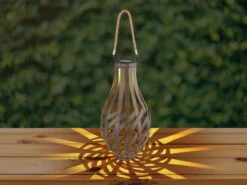 Globo LED Solarlaterne, Metall Holzoptik, Hängend Oder Stehend, Höhe 39cm