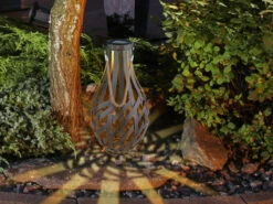 Globo LED Solarlaterne, Metall Holzoptik, Hängend Oder Stehend, Höhe 39cm -Bestes Beleuchtungs Geschäft led solarlaterne metall holzoptik haengend oder st 4