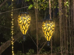 MeineWunschleuchte LED Solarlaternen Hängeleuchten 2er Set, Lampenschirm Amber, Höhe 50cm -Bestes Beleuchtungs Geschäft led solarlaternen haengeleuchten 2er set lampensch 5