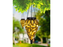 MeineWunschleuchte LED Solarlaternen Hängeleuchten 2er Set, Lampenschirm Amber, Höhe 50cm -Bestes Beleuchtungs Geschäft led solarlaternen haengeleuchten 2er set lampensch 7