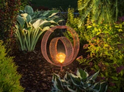 Globo LED Solarleuchte Mit Dekorstanzungen In Rostoptik & Crackle Glaskugel, Höhe 42cm