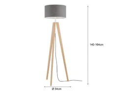 MeineWunschleuchte LED Stehlampe Mit Dreibein Holzfuß & Lampenschirm Leinen Grau, Höhe 140-164cm -Bestes Beleuchtungs Geschäft led stehlampe mit dreibein holzfuss lampenschirm l 3