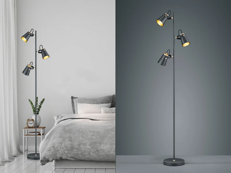 Trio Leuchten LED Stehleuchte 3-flammig In Schwarz Gold, Spots Schwenkbar, 160cm Hoch 3 Trio Leuchten LED Stehleuchte 3-flammig In Schwarz Gold, Spots Schwenkbar, 160cm Hoch