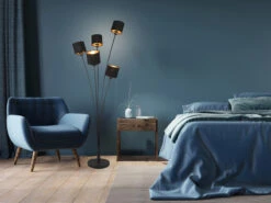 MeineWunschleuchte LED Stehleuchte 5 Flammig Metall, Stoffschirm Schwarz Gold, Höhe 163cm -Bestes Beleuchtungs Geschäft led stehleuchte 5 flammig metall stoffschirm schwa 5