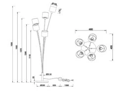 MeineWunschleuchte LED Stehleuchte 5 Flammig Metall, Stoffschirm Schwarz Gold, Höhe 163cm -Bestes Beleuchtungs Geschäft led stehleuchte 5 flammig metall stoffschirm schwa 7