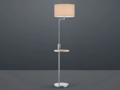 MeineWunschleuchte LED Stehleuchte In Silber Matt Mit Stoffschirm, Ablagetisch & USB Anschluss -Bestes Beleuchtungs Geschäft led stehleuchte in silber matt mit stoffschirm abl 2