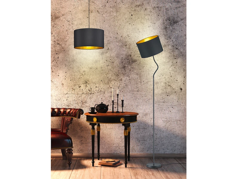 Trio Leuchten LED Stehleuchte Mit Flexgelenk Und TEXTIL Lampenschirm Ø35cm In Schwarz/Gold 10 Trio Leuchten LED Stehleuchte Mit Flexgelenk Und TEXTIL Lampenschirm Ø35cm In Schwarz/Gold – Bild 8