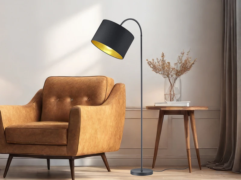 Trio Leuchten LED Stehleuchte Mit Flexgelenk Und TEXTIL Lampenschirm Ø35cm In Schwarz/Gold 3 Trio Leuchten LED Stehleuchte Mit Flexgelenk Und TEXTIL Lampenschirm Ø35cm In Schwarz/Gold