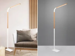 Trio Leuchten LED Stehleuchte NORRIS Weiß Mit Holzelementen, Höhe 140cm
