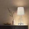 FHL Easy LED Tischlampe Silber Mit Lampenschirm Leinen Beige, 30cm Klein -Bestes Beleuchtungs Geschäft led tischlampe silber mit lampenschirm leinen beig