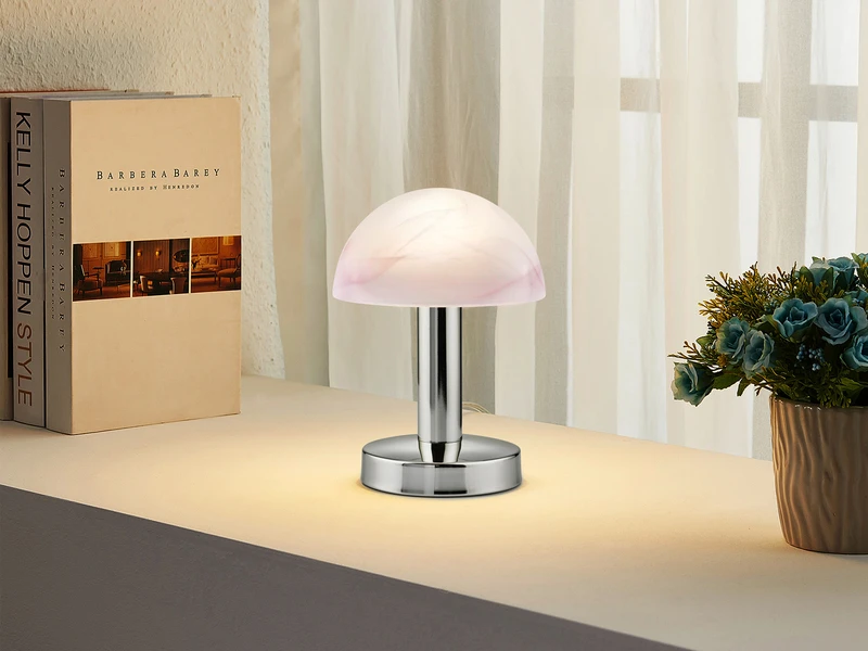 MeineWunschleuchte LED Tischleuchte Chrom Glasschirm Lila/Weiß - Touch Dimmbar, Höhe 21cm 3 MeineWunschleuchte LED Tischleuchte Chrom Glasschirm Lila/Weiß - Touch Dimmbar, Höhe 21cm