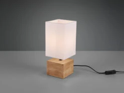 MeineWunschleuchte LED Tischleuchte Holzfuß Mit Stoffschirm In Weiß 12x12cm Höhe 30cm -Bestes Beleuchtungs Geschäft led tischleuchte holzfuss mit stoffschirm in weiss 2