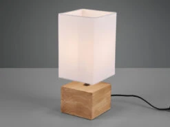 MeineWunschleuchte LED Tischleuchte Holzfuß Mit Stoffschirm In Weiß 12x12cm Höhe 30cm -Bestes Beleuchtungs Geschäft led tischleuchte holzfuss mit stoffschirm in weiss 7