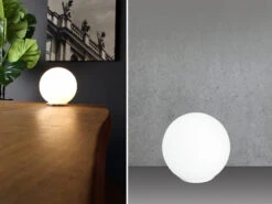 MeineWunschleuchte LED Tischleuchte Kleine Kugel - Glaskugel Weiß Satiniert Ø 20cm