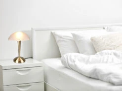 MeineWunschleuchte LED Tischleuchte Messing Glasschirm Weiß Satiniert - Touch Dimmbar, H32cm -Bestes Beleuchtungs Geschäft led tischleuchte messing glasschirm weiss satinier 4